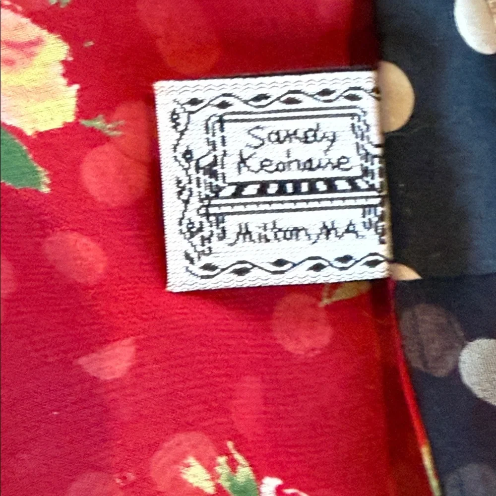 Handmade Long Silk Scarf by Earthly Possessions- Black w/ Dots & Red w/ Roses